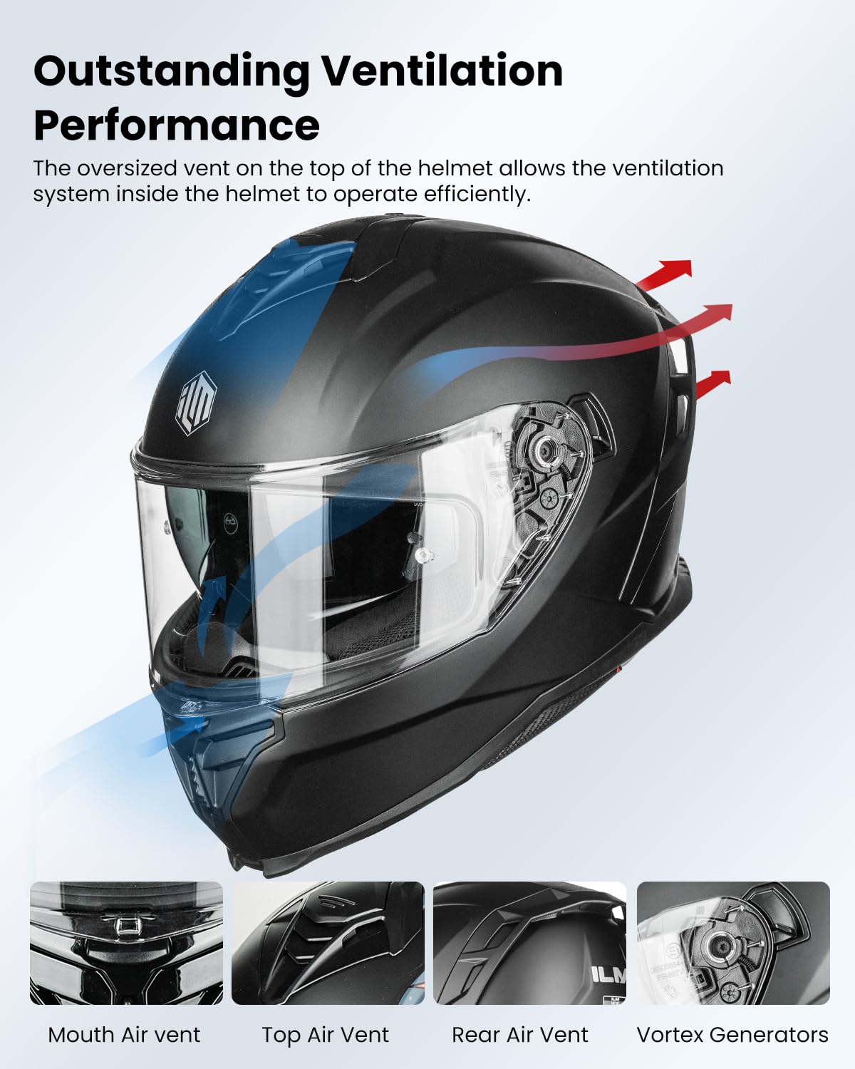 ILM Motorcycle Helmets DOT ECE Dual Visor Street Racing Helmet Full Face Powersports Cascos for Men Women Model MF567(Matte Black, L)