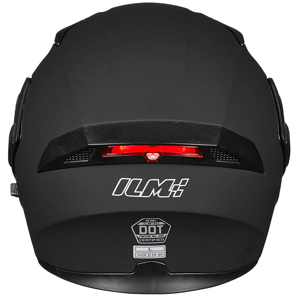 ILM Motorcycle Dual Visor Flip up Modular Full Face Helmet DOT LED Light Model 902Ls (L, Matte Black - LED)