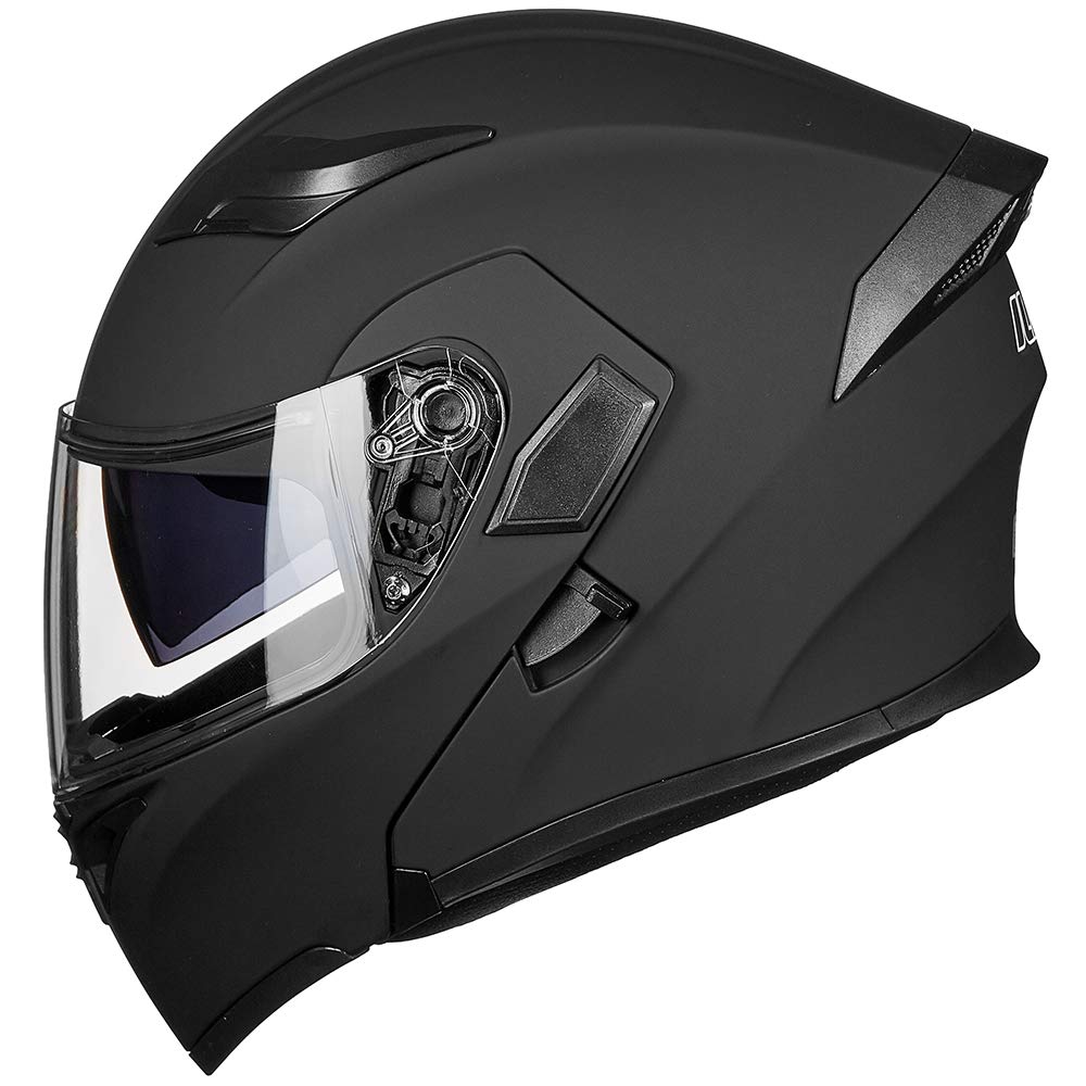 ILM Motorcycle Dual Visor Flip up Modular Full Face Helmet DOT LED Light Model 902Ls (L, Matte Black - LED)