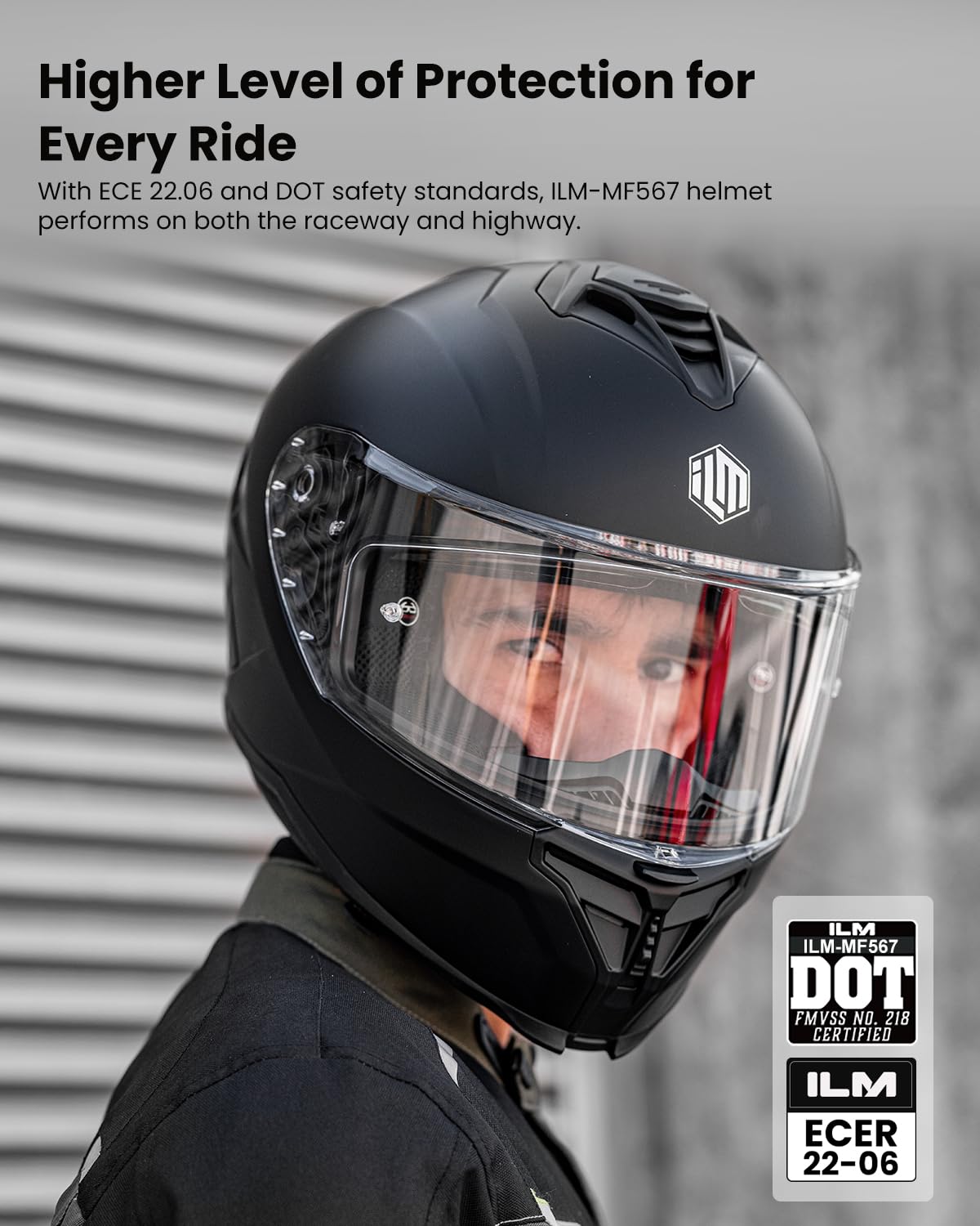 ILM Motorcycle Helmets DOT ECE Dual Visor Street Racing Helmet Full Face Powersports Cascos for Men Women Model MF567(Matte Black, L)